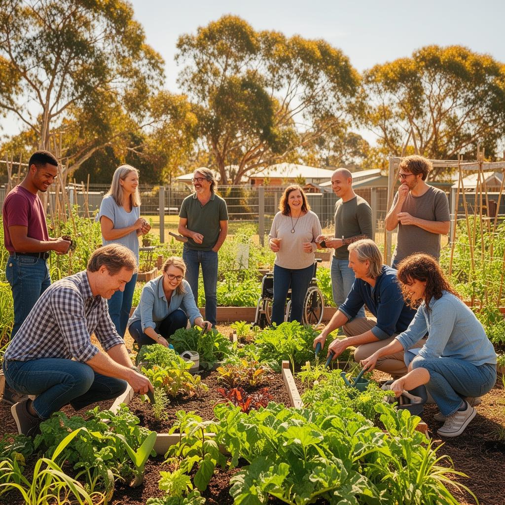 Diverse group enjoying a community garden activity together